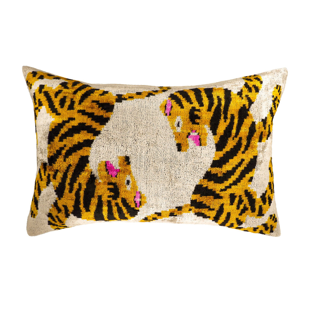 Bengali Silk Velvet Ikat Throw Cushion