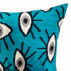 Blue Eyes Silk Velvet Ikat Throw Cushion