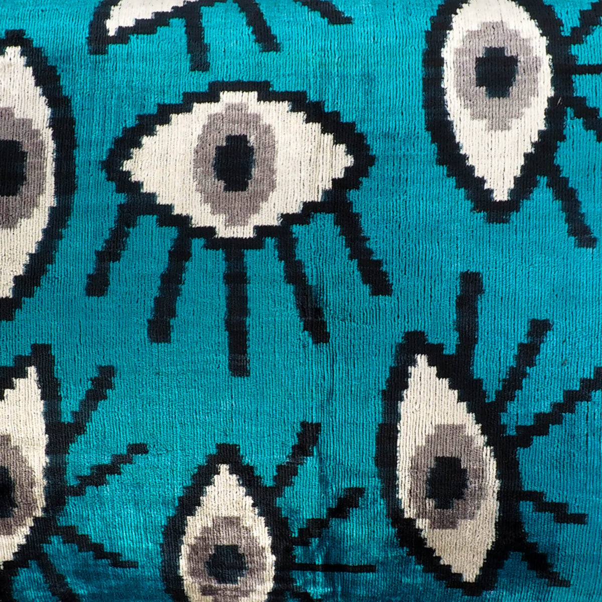 Blue Eyes Silk Velvet Ikat Throw Cushion