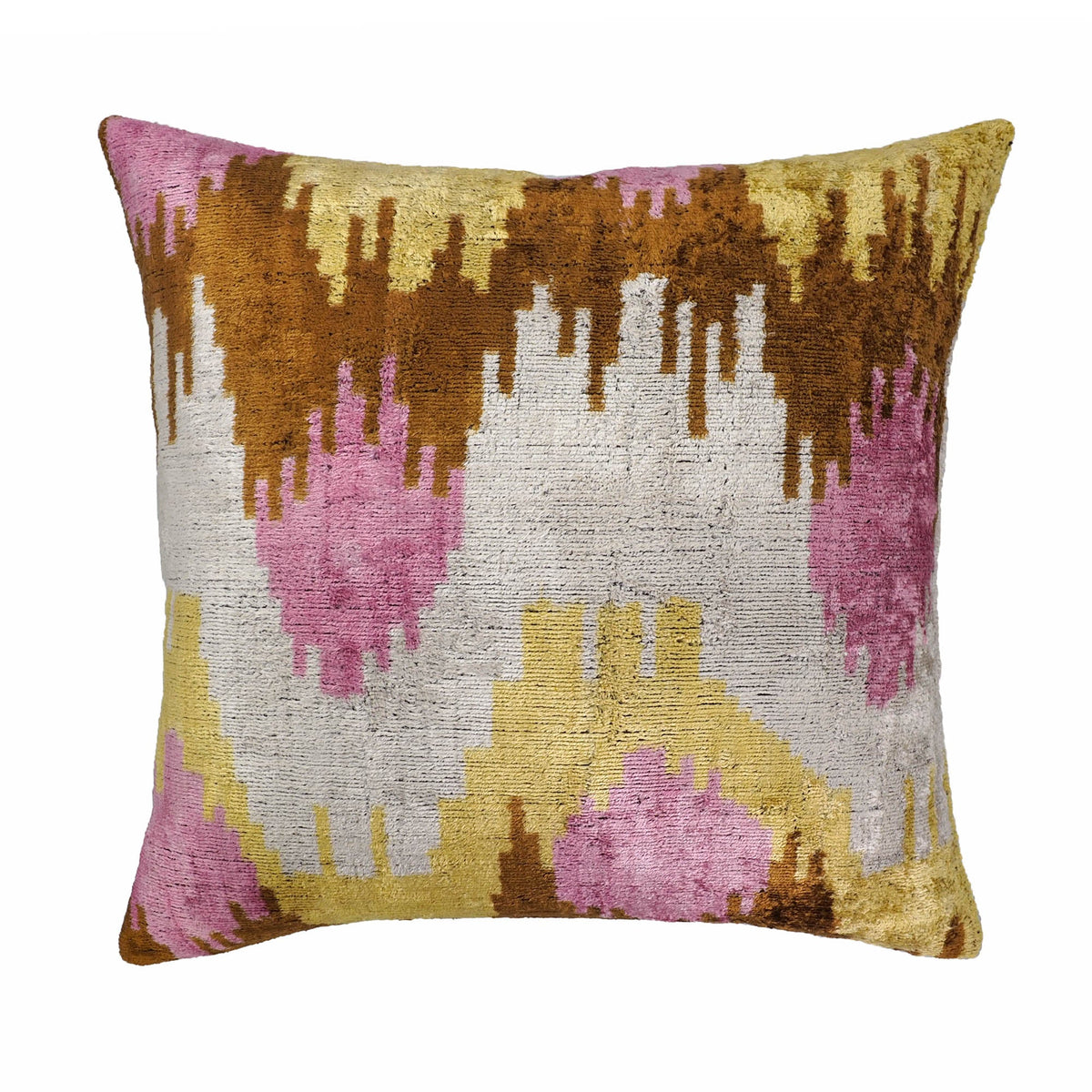 Sunset Tide Silk Velvet Ikat Throw Cushion