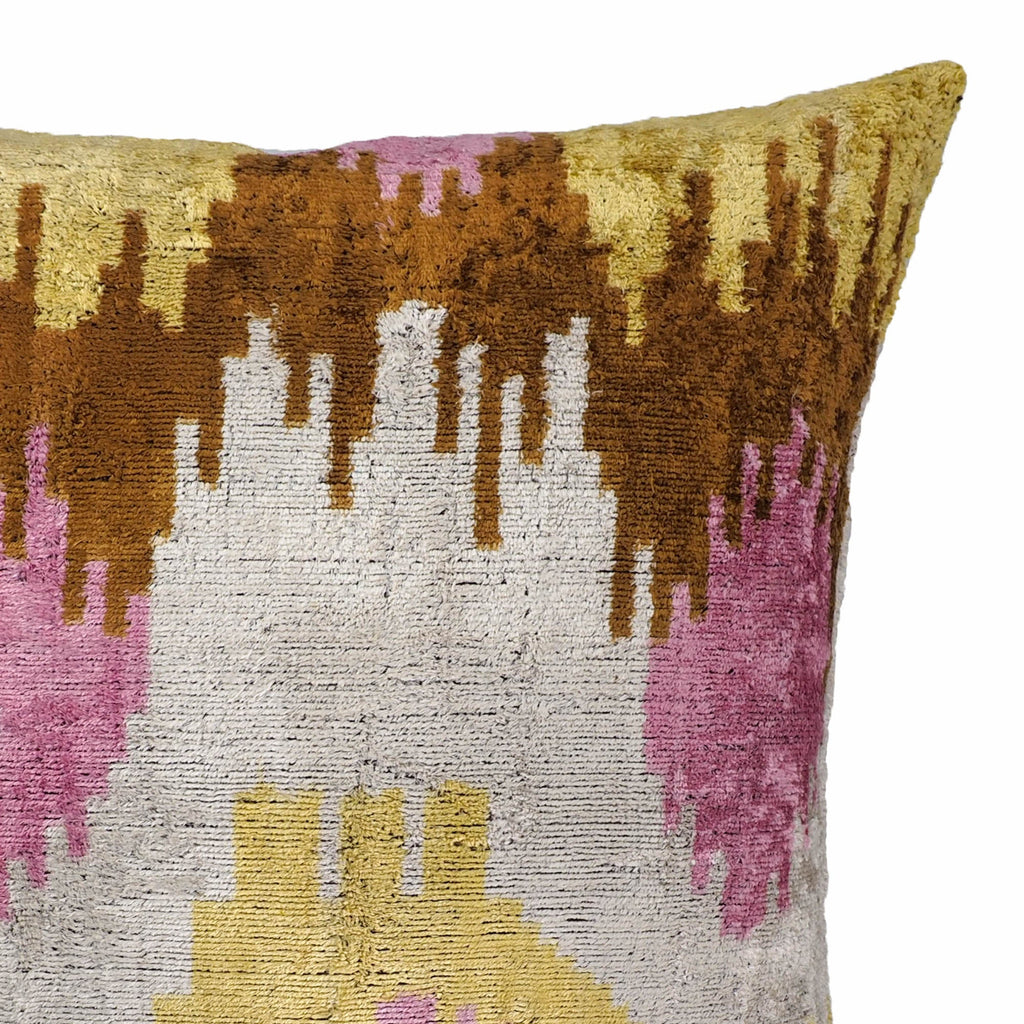 Sunset Tide Silk Velvet Ikat Throw Cushion