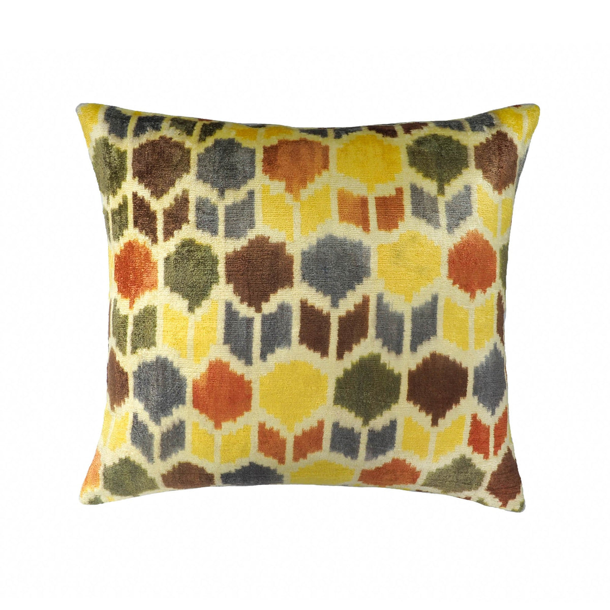 Tulips Silk Velvet Ikat Throw Cushion