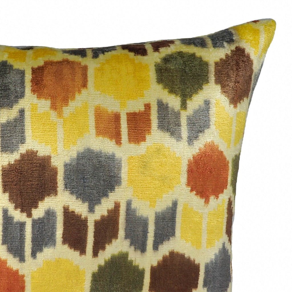 Tulips Silk Velvet Ikat Throw Cushion